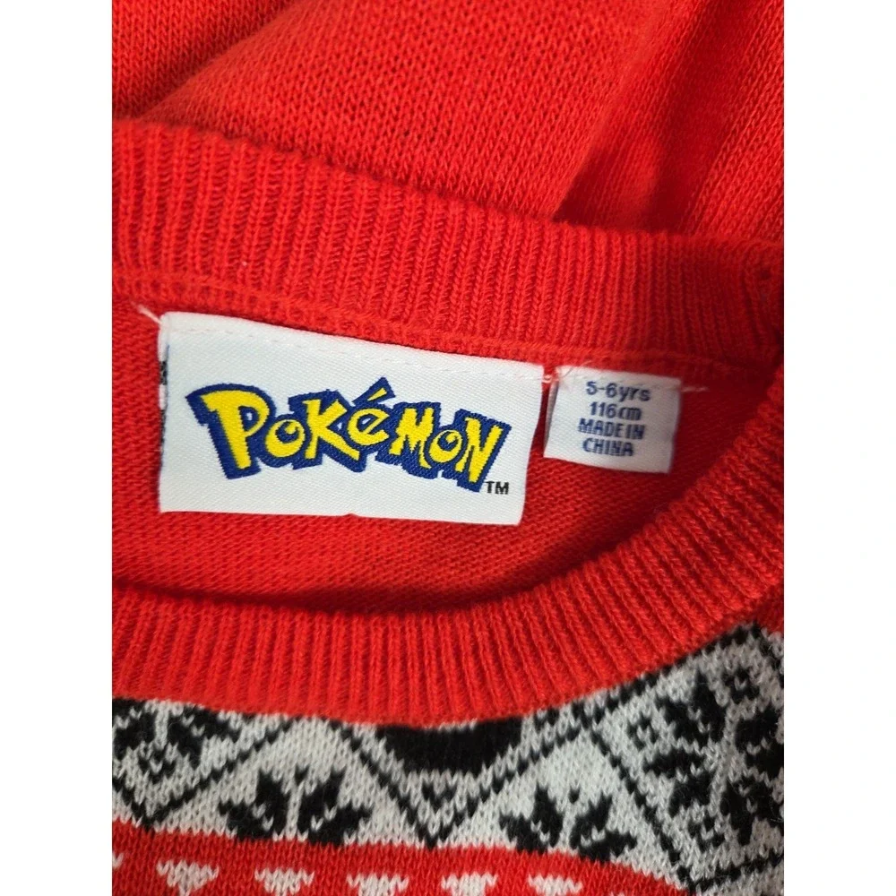 Pokemon Kids Sweater 5-6‎ Pikachu Happy Red Multi Fair Isle Festive Nordic